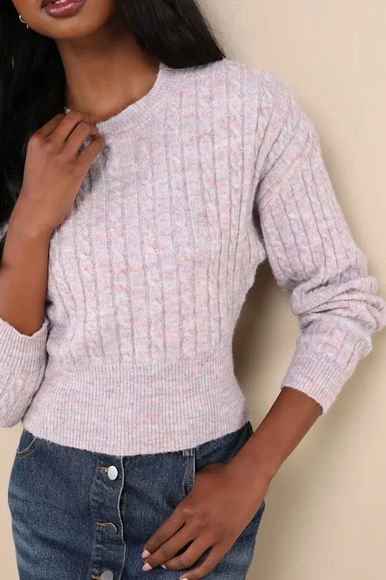 Snuggly Reputation Lilac Multi Space Dye Cable Knit Sweater sold by Lulus product image thumbnail 4