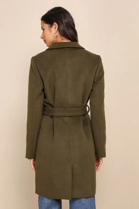 Harriet Olive Green Button-Front Belted Coat sold by Lulus product image thumbnail 3