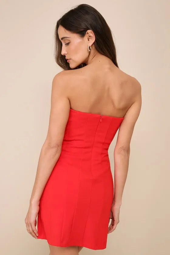Hot Spell Bright Red Seamed Strapless Mini Dress sold by Lulus product image thumbnail 3