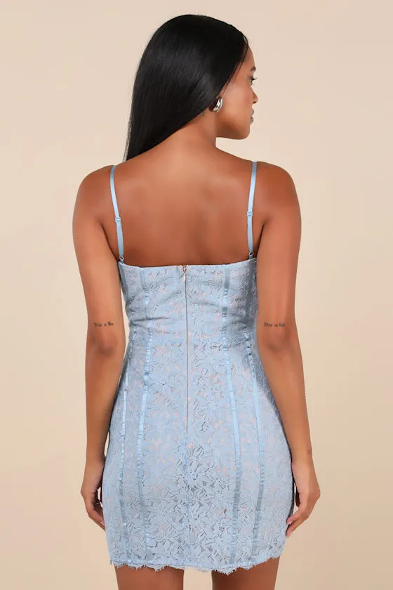 Enchanting Silhouette Slate Blue Lace Bustier Mini Dress sold by Lulus product image thumbnail 2