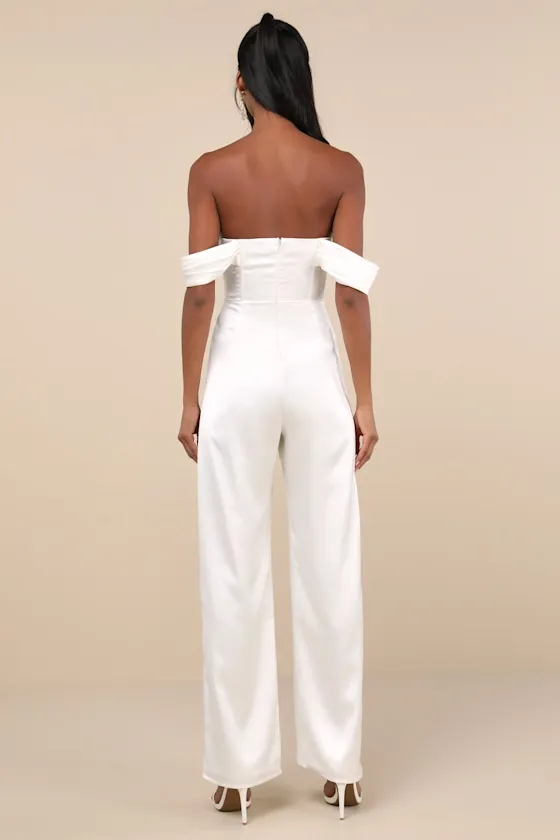 Unbelievable Aura White Satin Off-the-Shoulder Jumpsuit sold by Lulus product image thumbnail 2