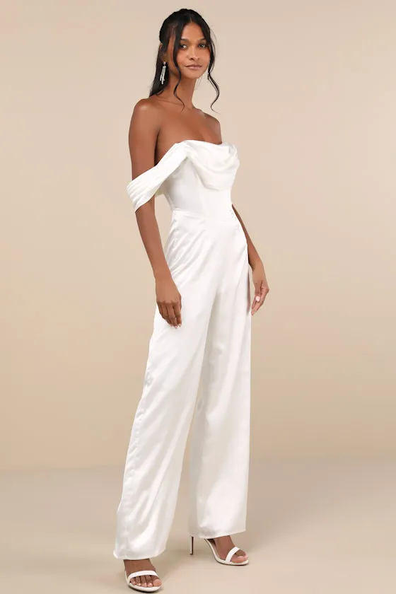Unbelievable Aura White Satin Off-the-Shoulder Jumpsuit sold by Lulus product image thumbnail 3