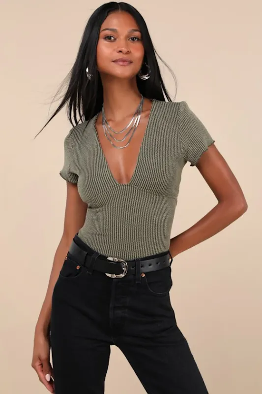Stylish Appeal Olive Green Textured Short Sleeve Top sold by Lulus