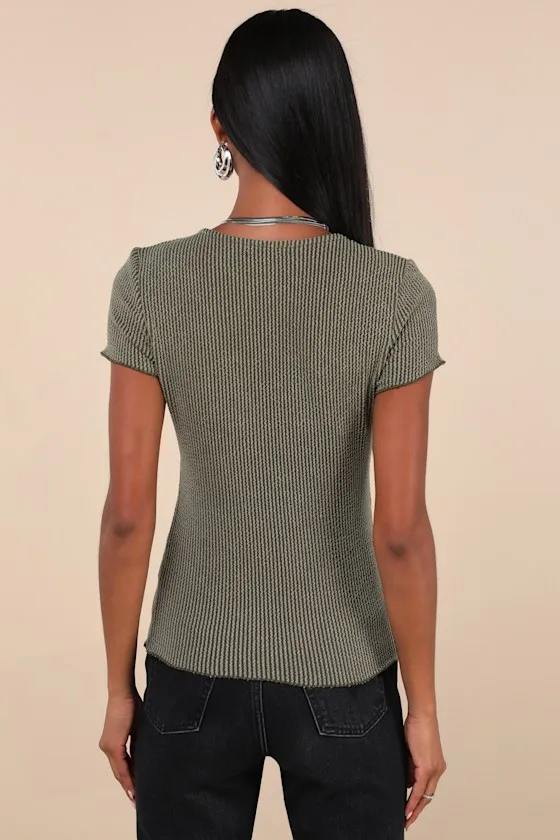 Stylish Appeal Olive Green Textured Short Sleeve Top sold by Lulus product image thumbnail 2