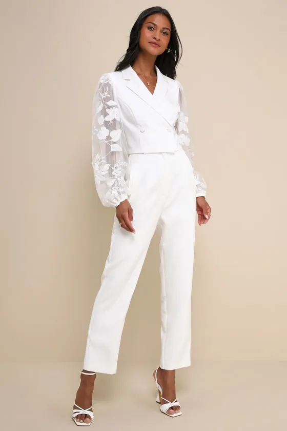 Exquisitely Stylish White Cropped Sheer Balloon Sleeve Blazer sold by Lulus product image thumbnail 2