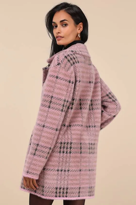 Bold Check Pink Plaid Fuzzy Coatigan sold by Lulus product image thumbnail 2