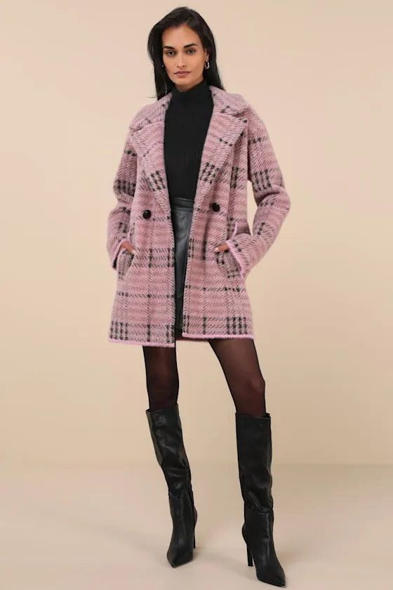 Bold Check Pink Plaid Fuzzy Coatigan sold by Lulus product image thumbnail 3