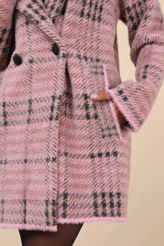 Bold Check Pink Plaid Fuzzy Coatigan sold by Lulus product image thumbnail 4