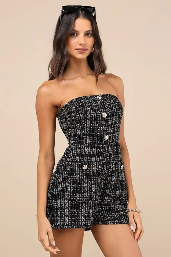 Marvelous Poise Black Tweed Lurex Strapless Romper sold by Lulus product image thumbnail 2