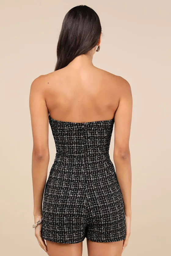 Marvelous Poise Black Tweed Lurex Strapless Romper sold by Lulus product image thumbnail 3