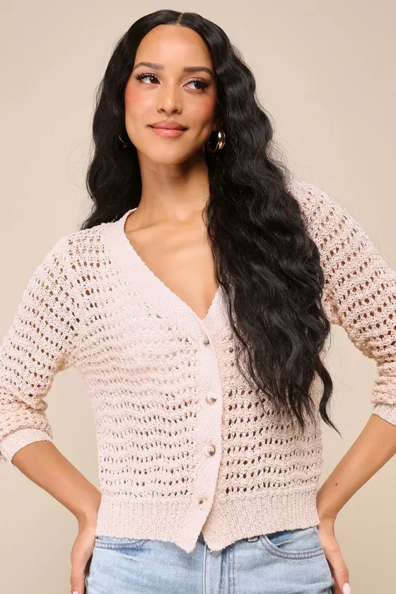 Breezy Attitude Cream Loose Knit Button-Up Cardigan Sweater sold by Lulus