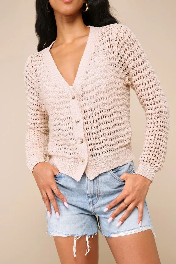 Breezy Attitude Cream Loose Knit Button-Up Cardigan Sweater sold by Lulus product image thumbnail 4