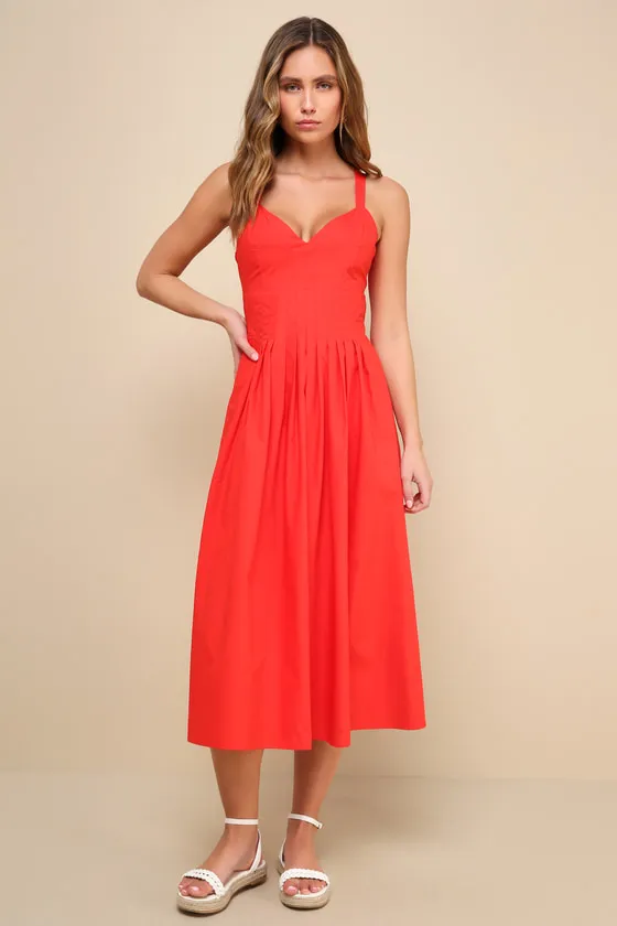 Strolling Sicily Red Pleated Backless Midi Dress With Pockets sold by Lulus