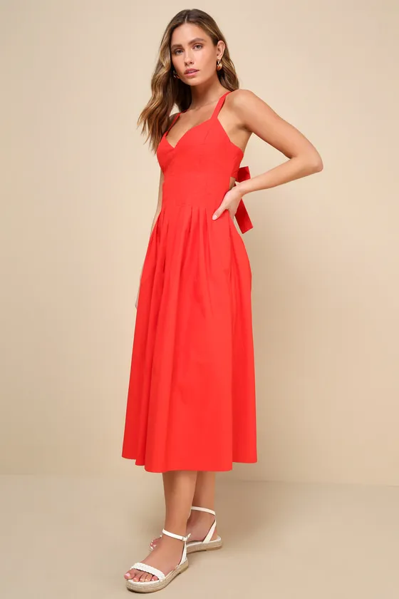 Strolling Sicily Red Pleated Backless Midi Dress With Pockets sold by Lulus product image thumbnail 4