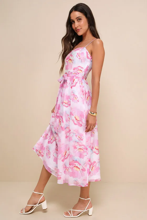 Sweetheart Status Pink Floral Sleeveless A-Line Midi Dress sold by Lulus product image thumbnail 2