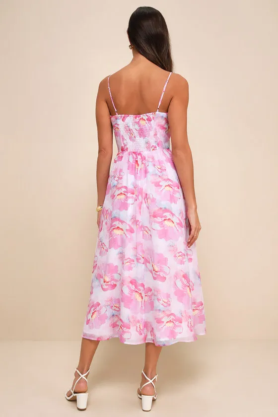 Sweetheart Status Pink Floral Sleeveless A-Line Midi Dress sold by Lulus product image thumbnail 3