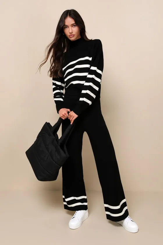 Effortlessly Charming Black Striped Mock Neck Sweater Top sold by Lulus product image thumbnail 2