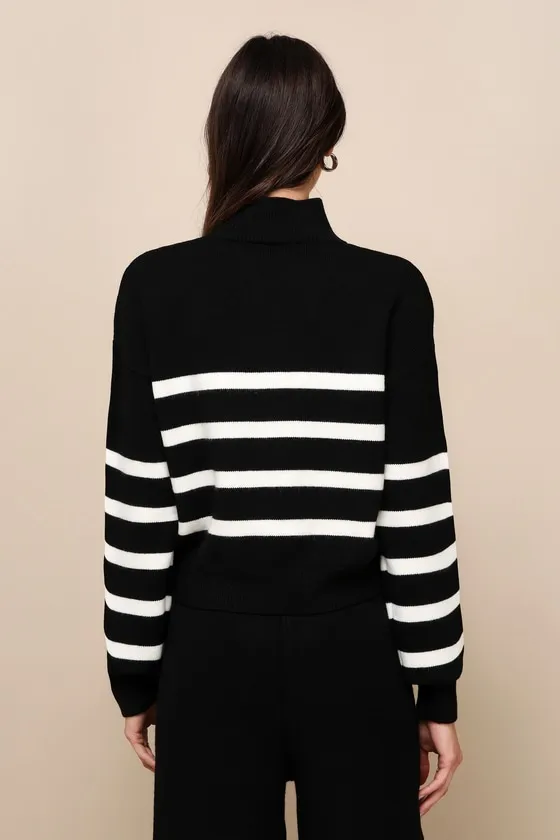 Effortlessly Charming Black Striped Mock Neck Sweater Top sold by Lulus product image thumbnail 3