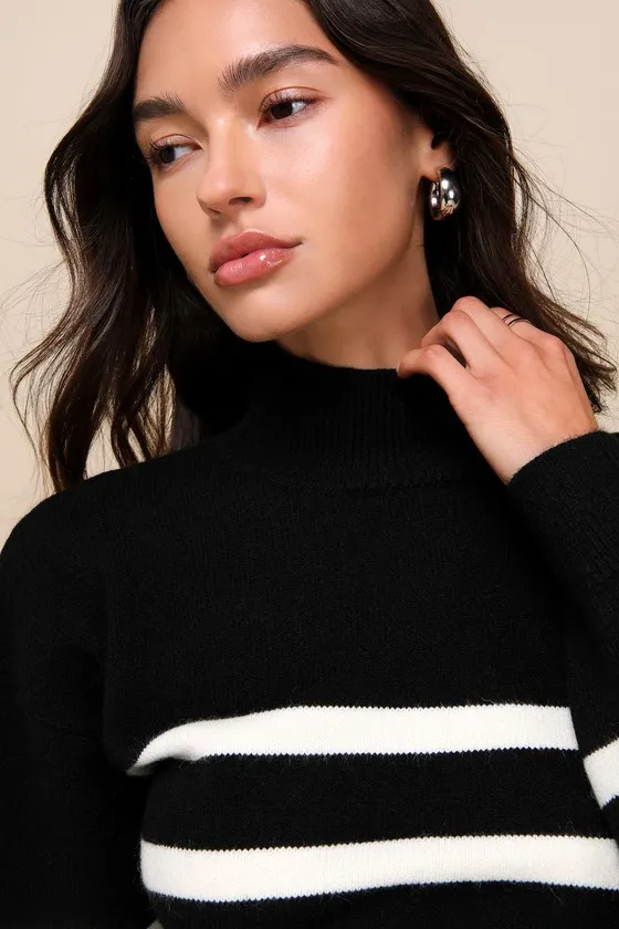 Effortlessly Charming Black Striped Mock Neck Sweater Top sold by Lulus product image thumbnail 4