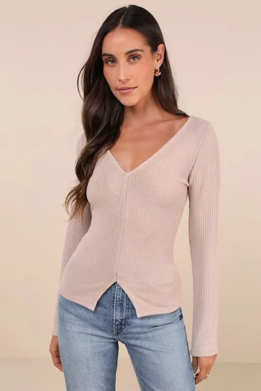 Novel Poise Beige Textured V-Neck Long Sleeve Top sold by Lulus