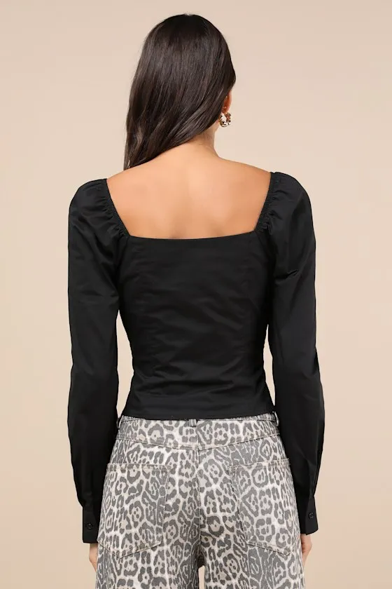 Demure and Sweet Black Button-Front Long Sleeve Top sold by Lulus product image thumbnail 3