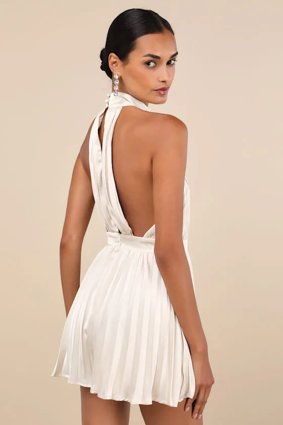 Seriously Stunning Cream Satin Pleated Backless Romper sold by Lulus product image thumbnail 2