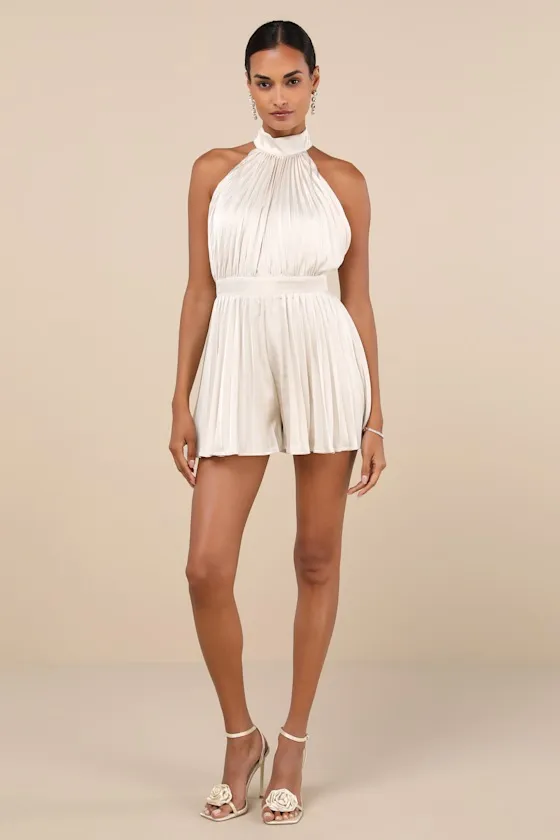 Seriously Stunning Cream Satin Pleated Backless Romper sold by Lulus product image thumbnail 3
