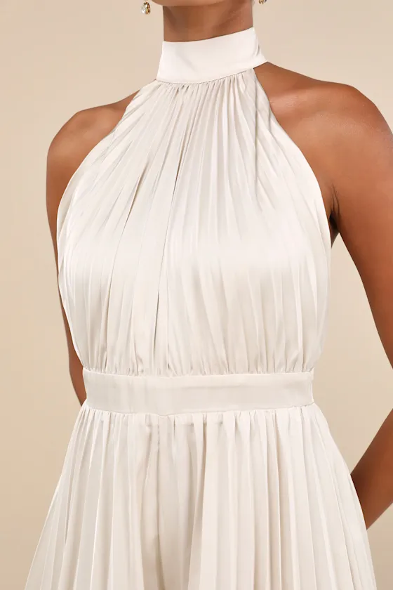 Seriously Stunning Cream Satin Pleated Backless Romper sold by Lulus product image thumbnail 4