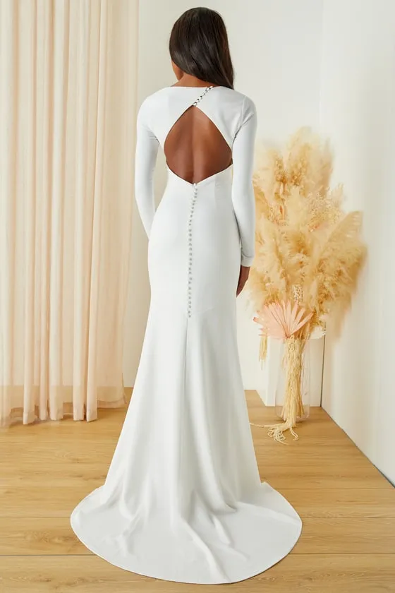 Eloquent Endearment White Long Sleeve Backless Maxi Dress sold by Lulus