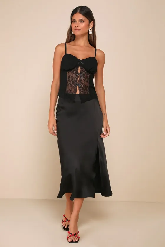Sultry Pick Black Mesh Sheer Lace Bow Cami Top sold by Lulus product image thumbnail 2