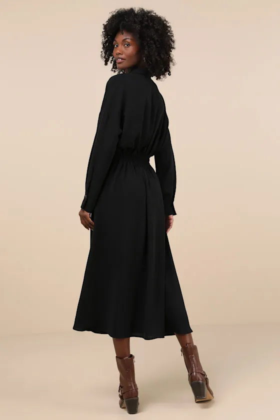 Timeless Class Black Collared Button-Up Pleated Midi Dress sold by Lulus product image thumbnail 2