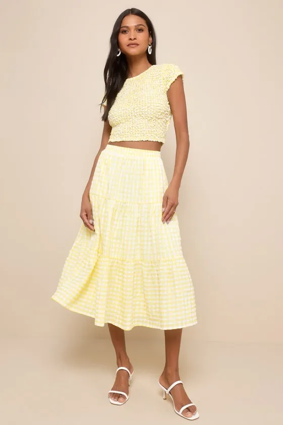 Cheerful Perfection Yellow Gingham Smocked Two-Piece Midi Dress sold by Lulus product image thumbnail 3