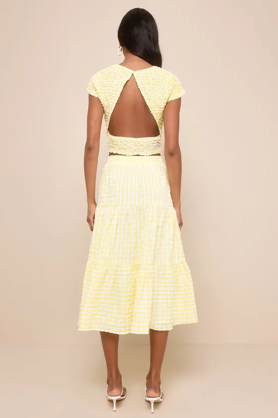 Cheerful Perfection Yellow Gingham Smocked Two-Piece Midi Dress sold by Lulus product image thumbnail 4