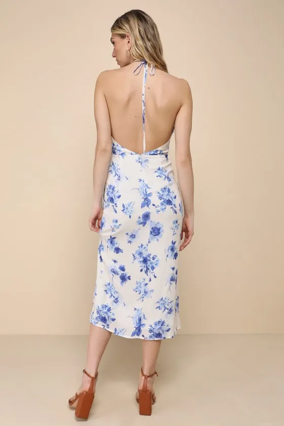 Blooming Favorite White and Blue Floral Tulip Halter Midi Dress sold by Lulus product image thumbnail 2