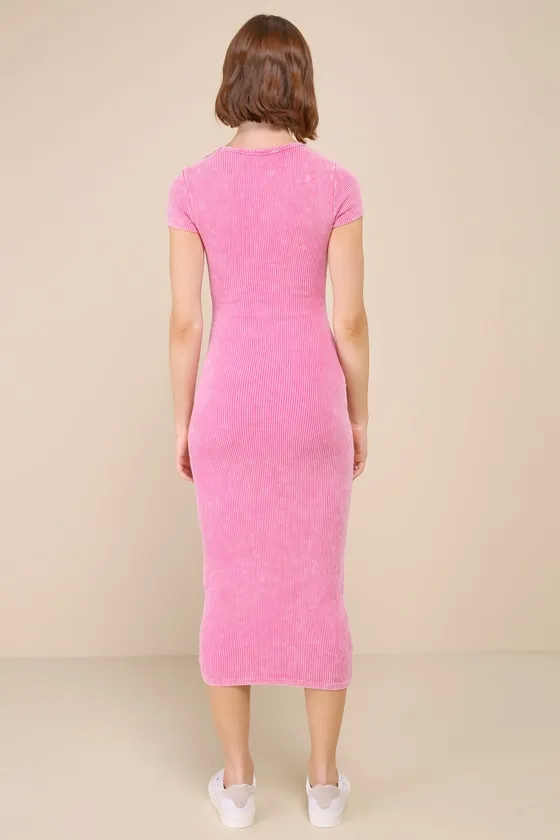 Totally the Sweetest Washed Pink Ribbed Seamed Midi Dress sold by Lulus product image thumbnail 3