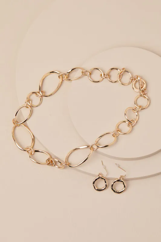 Paired Perfection Gold Statement Necklace and Earring Set sold by Lulus