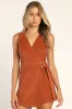Absolutely Cute Rust Orange Corduroy Faux-Wrap Skort Romper sold by Lulus