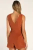 Absolutely Cute Rust Orange Corduroy Faux-Wrap Skort Romper sold by Lulus