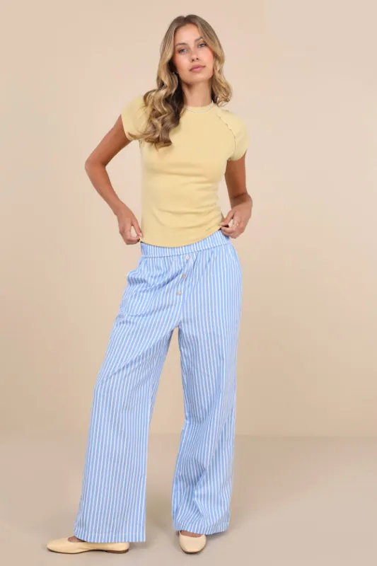 Relaxed Personality Blue Striped Cotton Wide-Leg Pants sold by Lulus