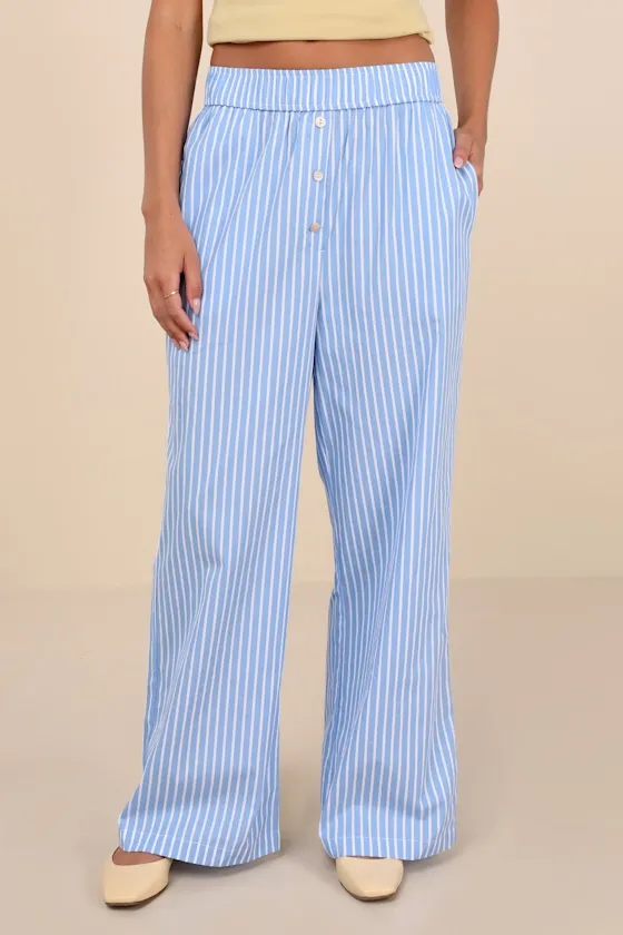 Relaxed Personality Blue Striped Cotton Wide-Leg Pants sold by Lulus product image thumbnail 2