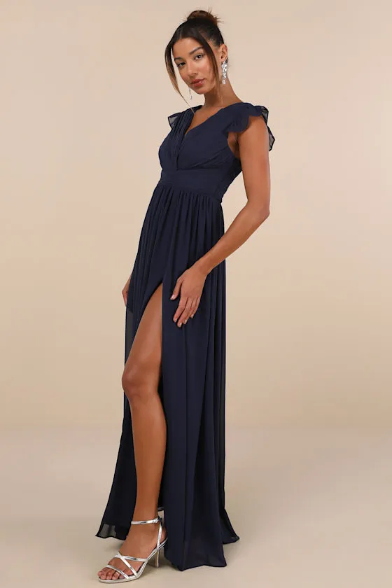 Gorgeous Goal Navy Pleated Backless Surplice Maxi Dress sold by Lulus product image thumbnail 3