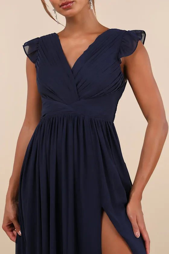 Gorgeous Goal Navy Pleated Backless Surplice Maxi Dress sold by Lulus product image thumbnail 4