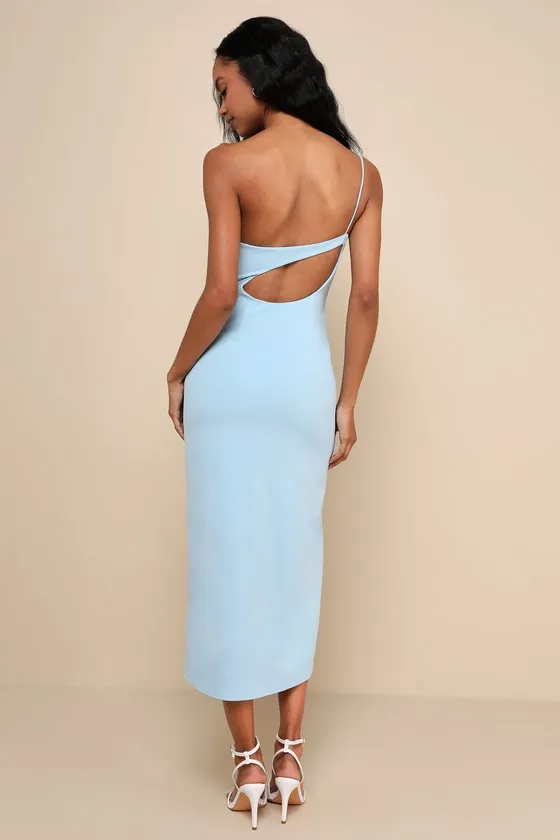 Flattering Finesse Light Blue Cutout One-Shoulder Midi Dress sold by Lulus product image thumbnail 2