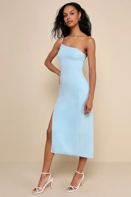 Flattering Finesse Light Blue Cutout One-Shoulder Midi Dress sold by Lulus product image thumbnail 3