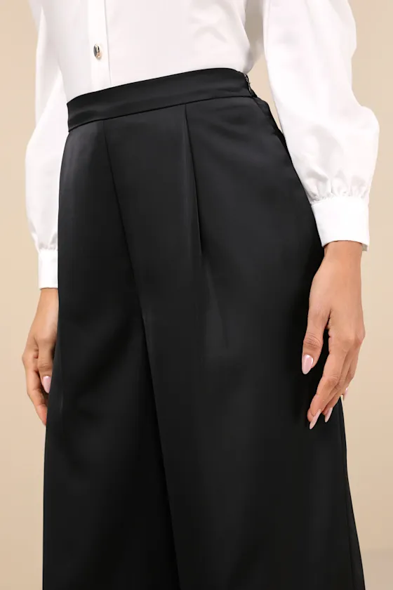 Stunning Chicness Black Satin High-Rise Wide-Leg Pants sold by Lulus product image thumbnail 4