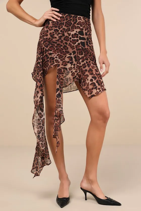 Wildly Flirty Brown Leopard Print Ruched Tendril Mini Skirt sold by Lulus product image thumbnail 4