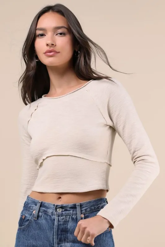 Easy Energy Cream Knit Raglan Sleeve Crop Top sold by Lulus
