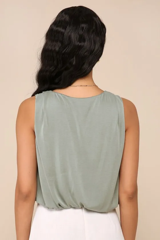 Chic on Repeat Olive Green V-Neck Sleeveless Bodysuit sold by Lulus product image thumbnail 3