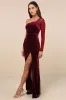 Lavish Style Dark Magenta Velvet Mesh One-Shoulder Maxi Dress sold by Lulus