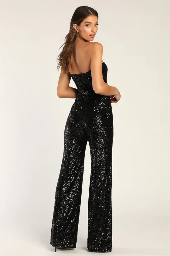 Flirty Moves Black Sequin Strapless Wide-Leg Jumpsuit sold by Lulus product image thumbnail 2